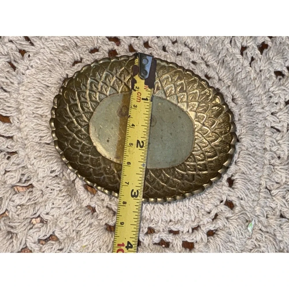 Vtg Small Brass Scalloped Oval Trinket Nut Soap Tray Dish Embossed India